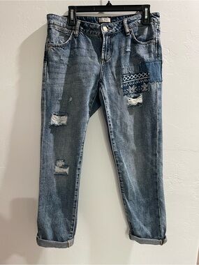 Dear John Blue Distressed Madison Girlfriend Jeans with Patch SZ 27